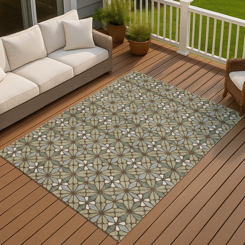 Tapis géométrique intérieur / extérieur lavable à la machine Chantille ACN2469, Aloès, 3 pi x 5 pi