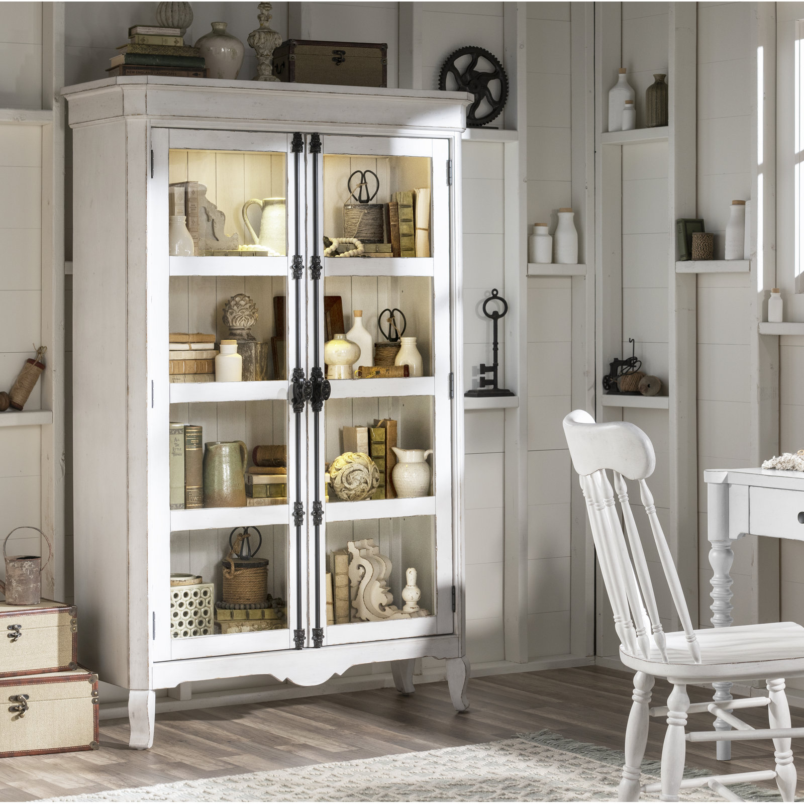 Country Living Oak Display Cabinet, White