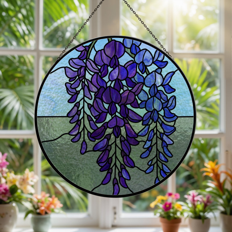 Panneau de vitrail en verre coloré 12 po H Wisteria, H 12 po x l 12 po
