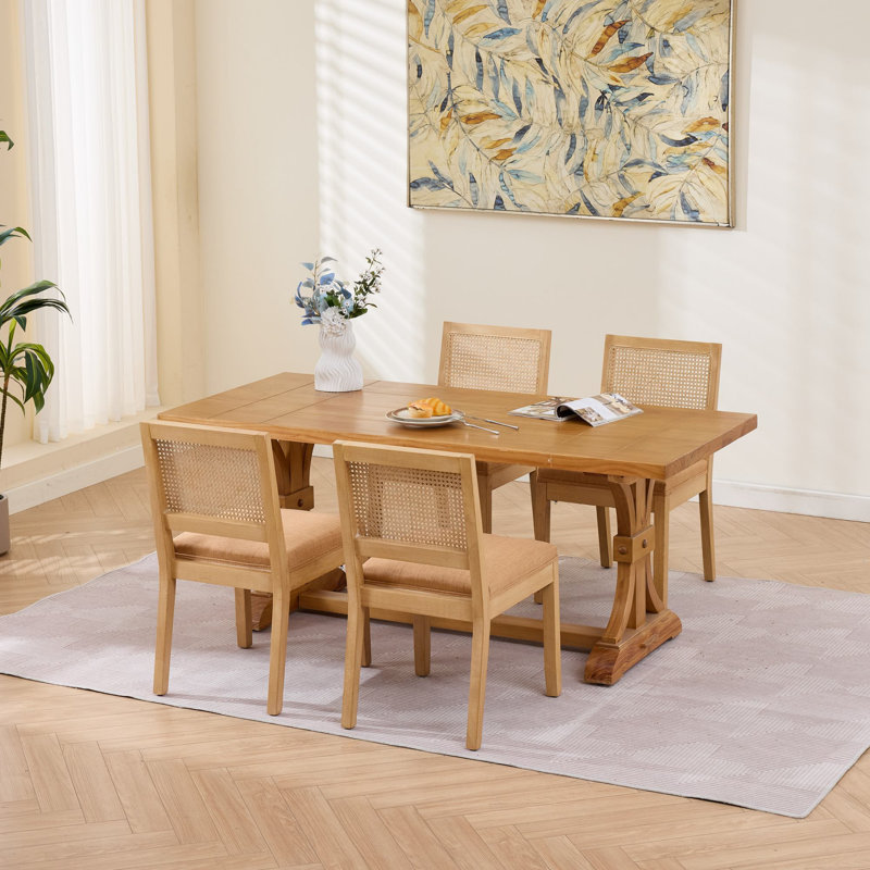 Ensemble de 2 chaises de salle à manger en rotin, chaises de cuisine de ferme avec dossier en canne, chaises d'appoint modernes de style Mid-Century avec structure en bois franc naturel, éponge douce et coussin à ressorts en S pour la cuisine, brun clair