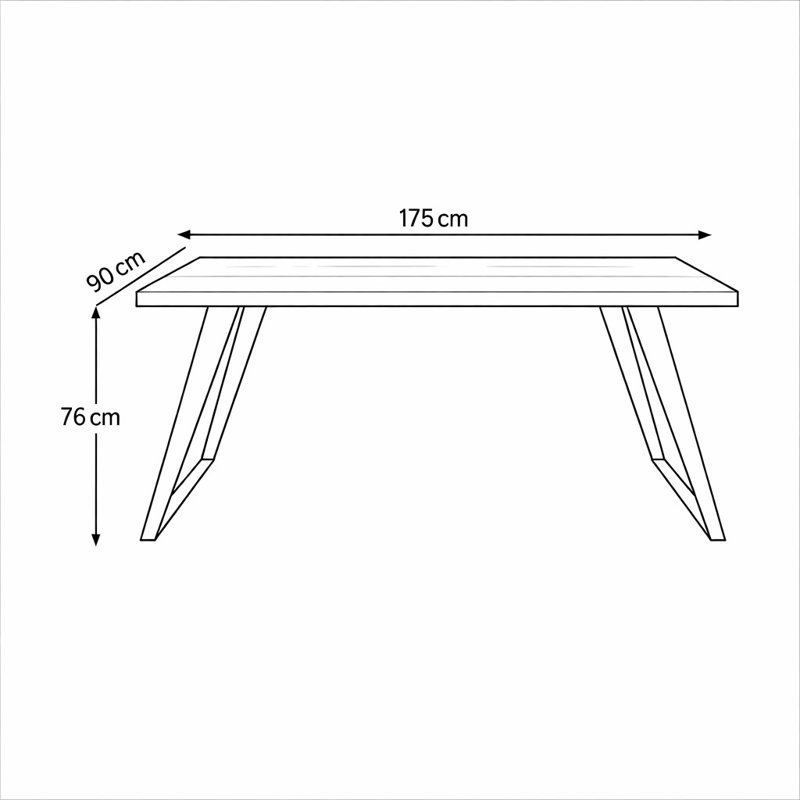 Agra Metal Base Dining Table, H76 x L175 x W90cm
