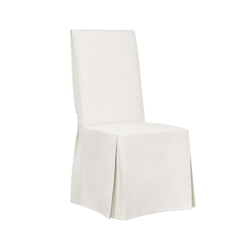 White Cotton Long Dining Chair Slipcover with Adjustable Ties