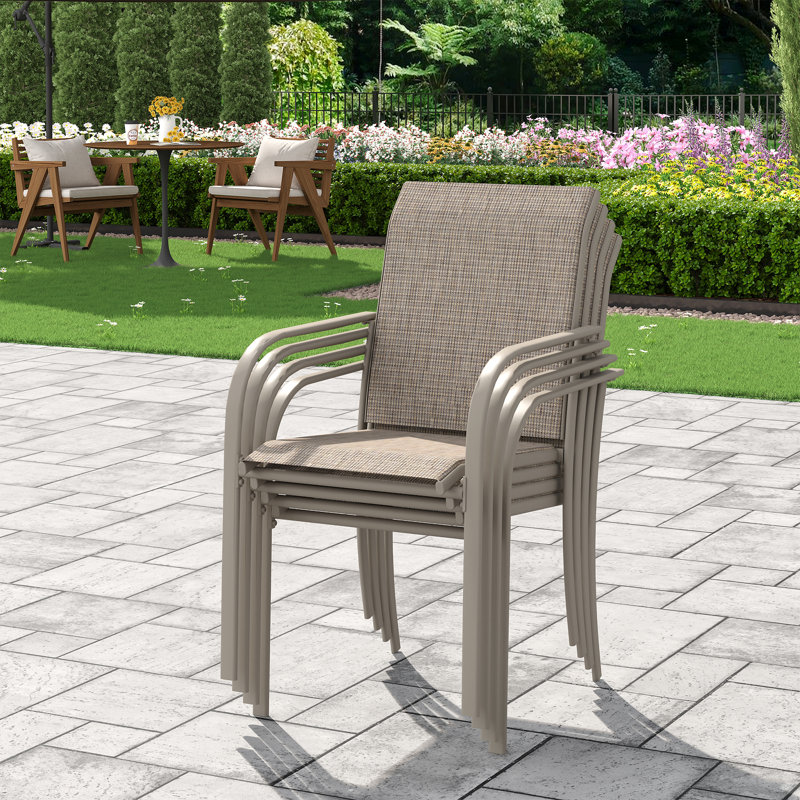Ensemble repas d'extérieur pour 8 personnes avec fauteuil empilable 8 personnes, Crème / Sable