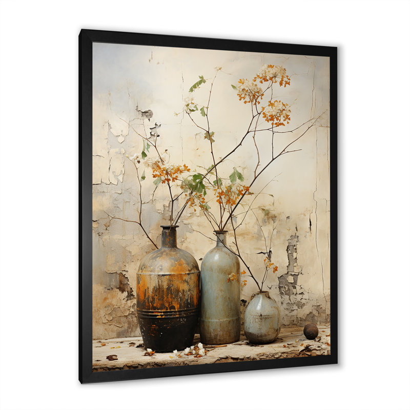 Décoration murale Zen Boho Pottery 1 - Boho Pottery, H 40 po x l 30 po x P 1,5 po, Cadre simple noir