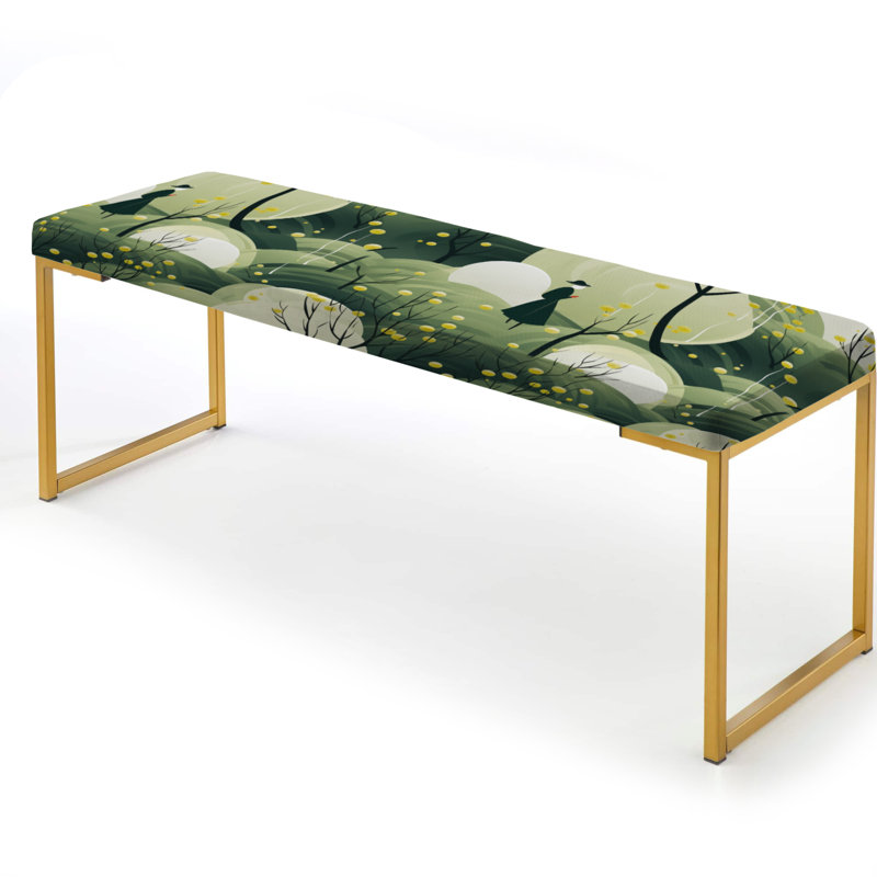 Green Tranquil Mindset Landscape Zen - Botanical Upholstered Gold Bench