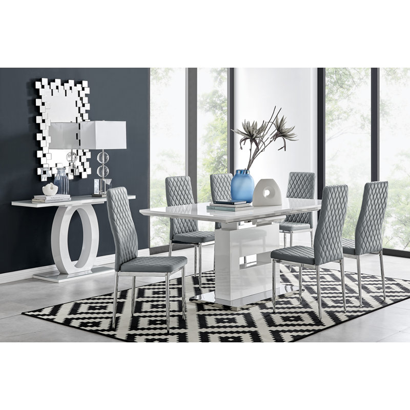 Eubanks Dining Set with 6 Chairs, Grey/Chrome