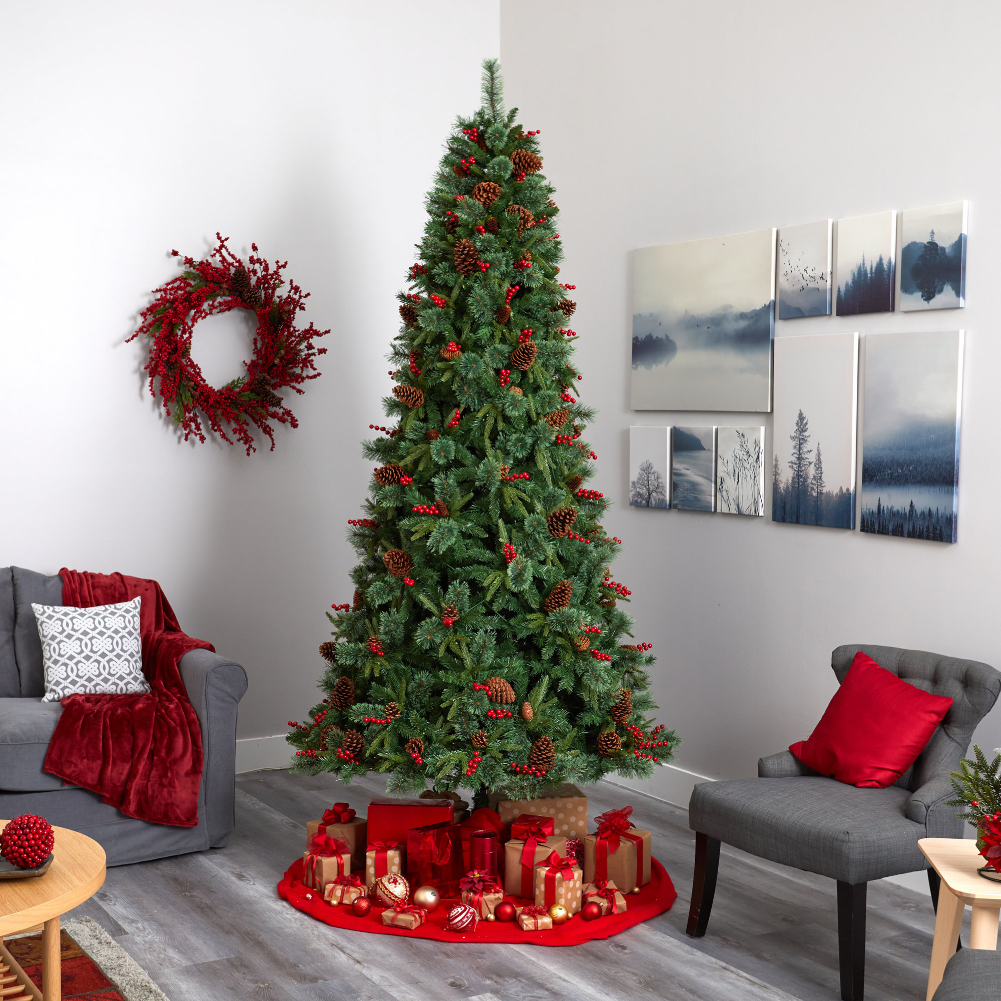 Lighted Artificial Pine Christmas Tree, 9' H