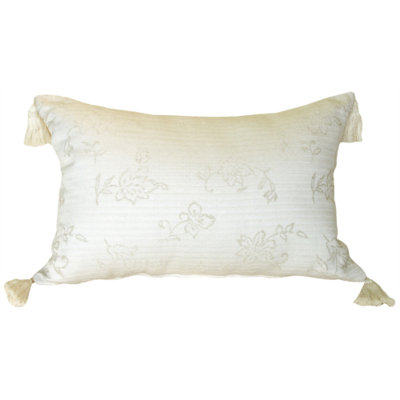 Coussin lombaire tissé et floral Veta