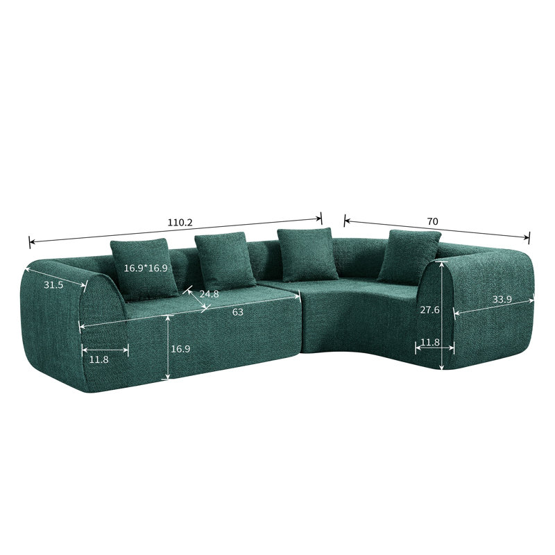 Canapé modulaire incurvé modulaire en L 110 po avec mousse haute densité, ensemble de 2 pièces, orienté à droite pour le salon