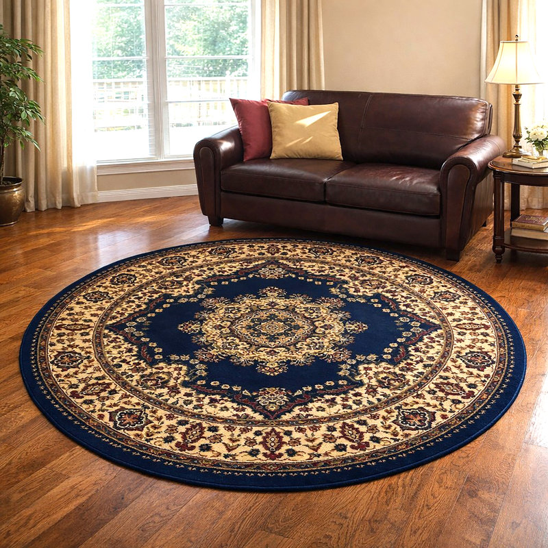 Northington Navy Traditional Oriental Medallion Area Rug, Round 5'3"