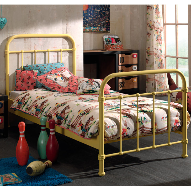 New York Metal Frame Bed, Yellow, European Single (90 x 200cm)
