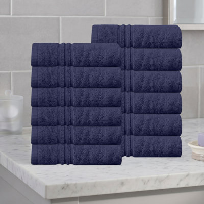 Ensemble de serviettes de bain 100% coton 100% coton zéro torsion Robbs Home Weavers Robbin, 13 po x 13 po (12) (12 serviettes de bain), bleu marine