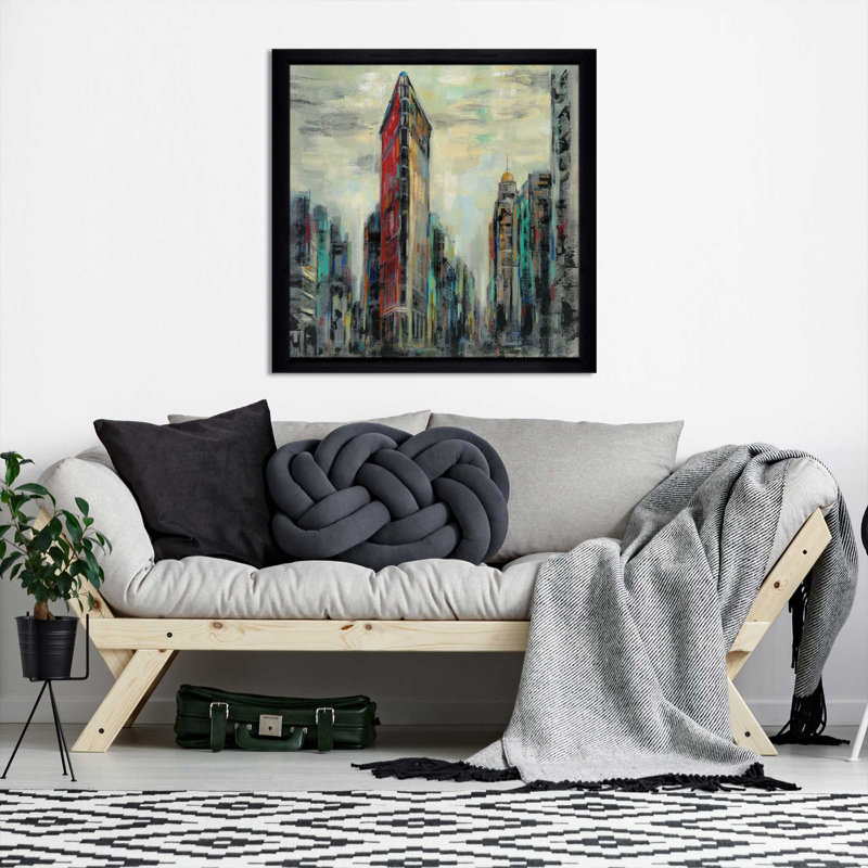 Manhattan Flatiron Building - Peinture, Cadre noir, H 37,5 po x l 37,5 po x P 1 po