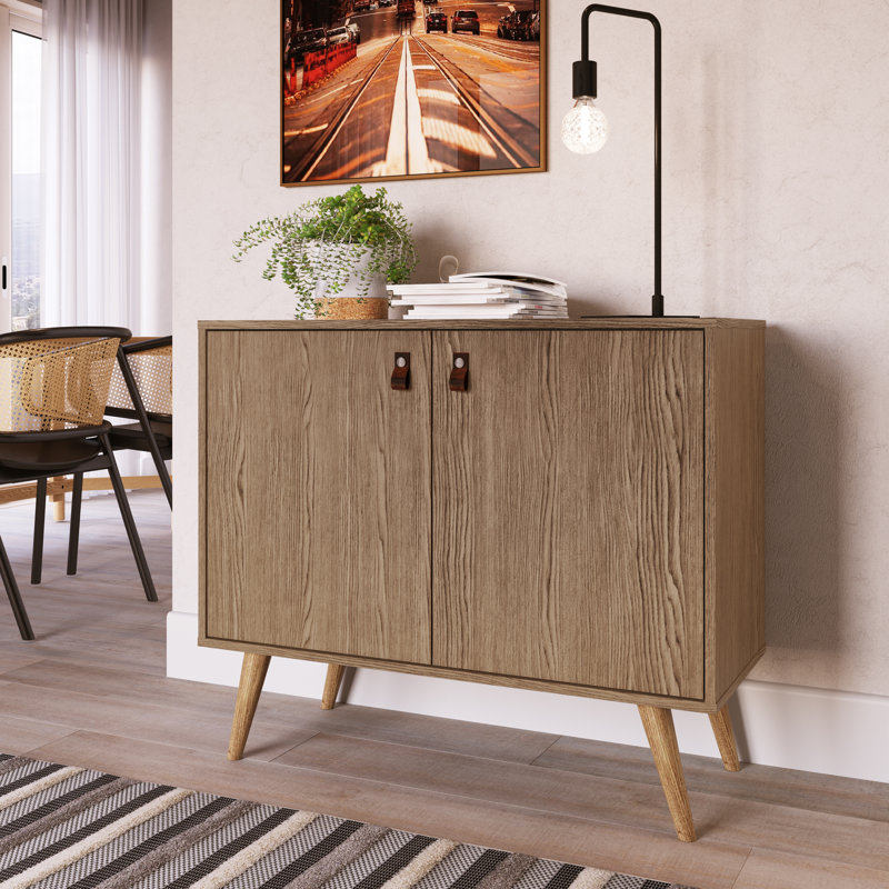 Amber 33" Mid-Century Modern 2-Door Accent Cabinet with 2 Shelves in Natural, Brown