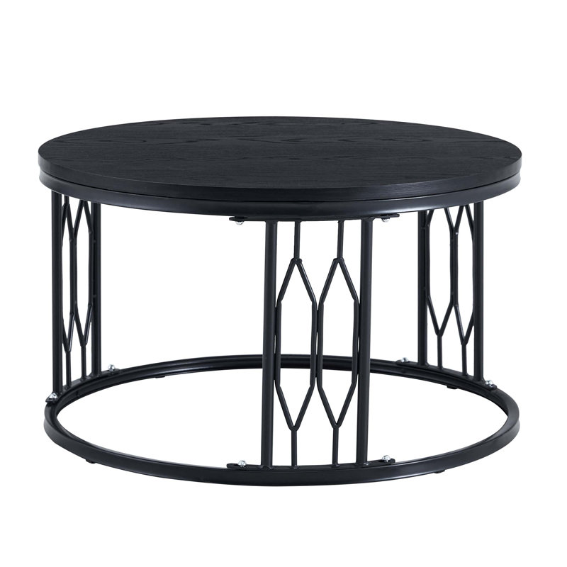 Rustic Industrial Round Coffee Table with Sturdy Frame and Easy Assembly