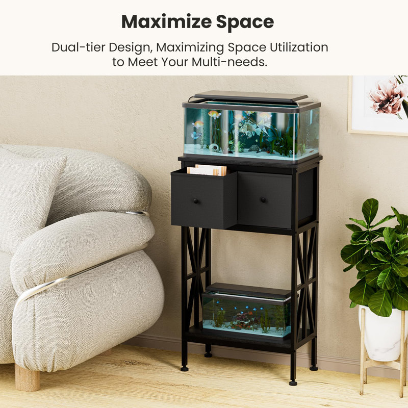 Support pour aquarium 5-10 gallons Oberlin, support d'aquarium robuste avec armoire à deux niveaux, solution de rangement pour accessoires