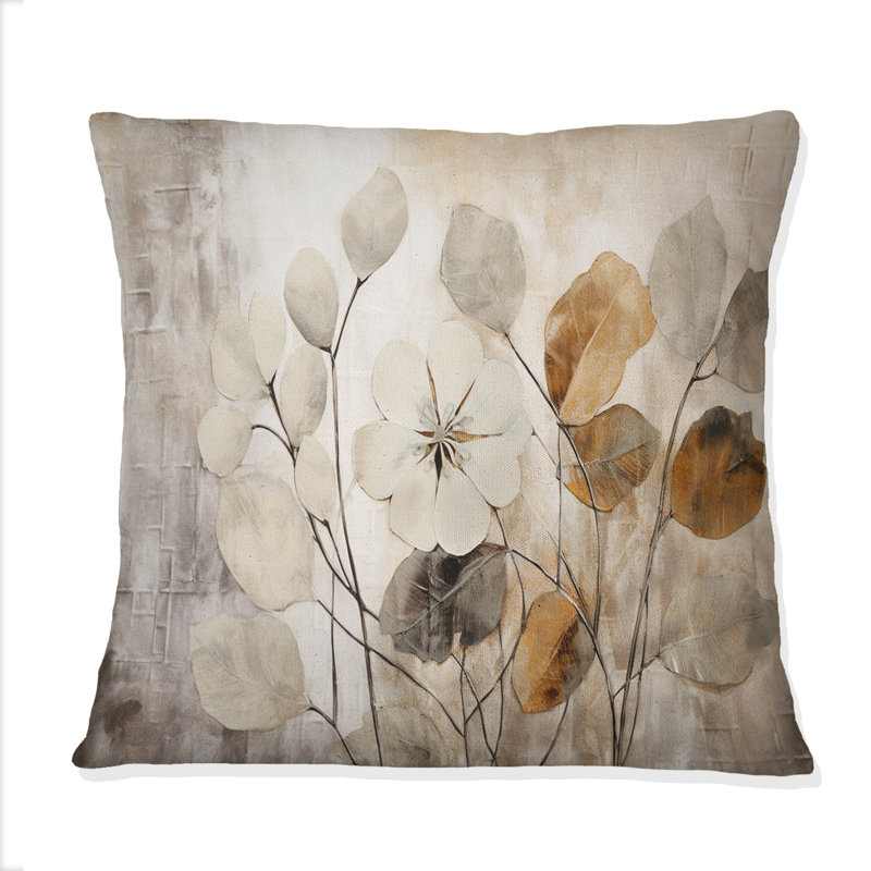Beige Botanical Impressions III - Abstract Botanicals Printed Throw Pillow