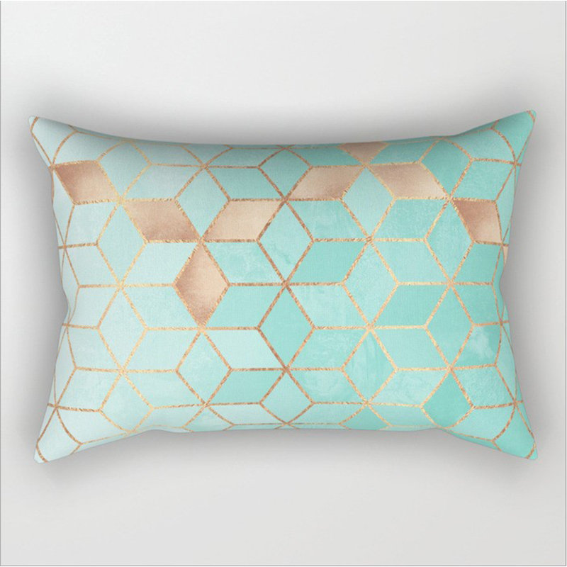 (Covers With Inserts) Set of 2 Rectangular Colorful Lumbar Pillows, Mint