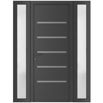 Front Exterior Prehung uPVC Metal-Plastic Door Manux 8415 Antracite Grey 2 Side Sidelites Office Commercial and Residential Doors Entrance Patio Garage 68 x 80 (W16+36+16 x H80) Right hand Inswing