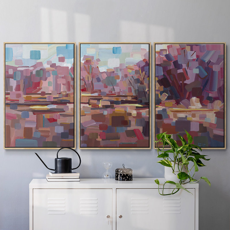 Jolie en rose - Toile encadrée multi-pièces, Naturel, H 24 po x l 48 po x P 2 po