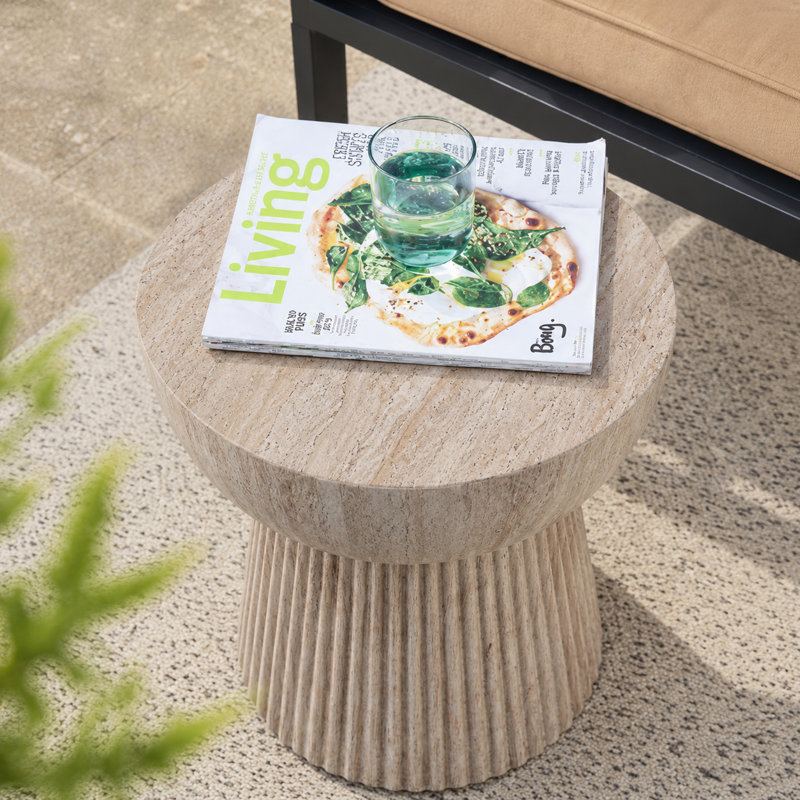 Adelphine Neptune 15" Concrete Outdoor Side Table, Travertine