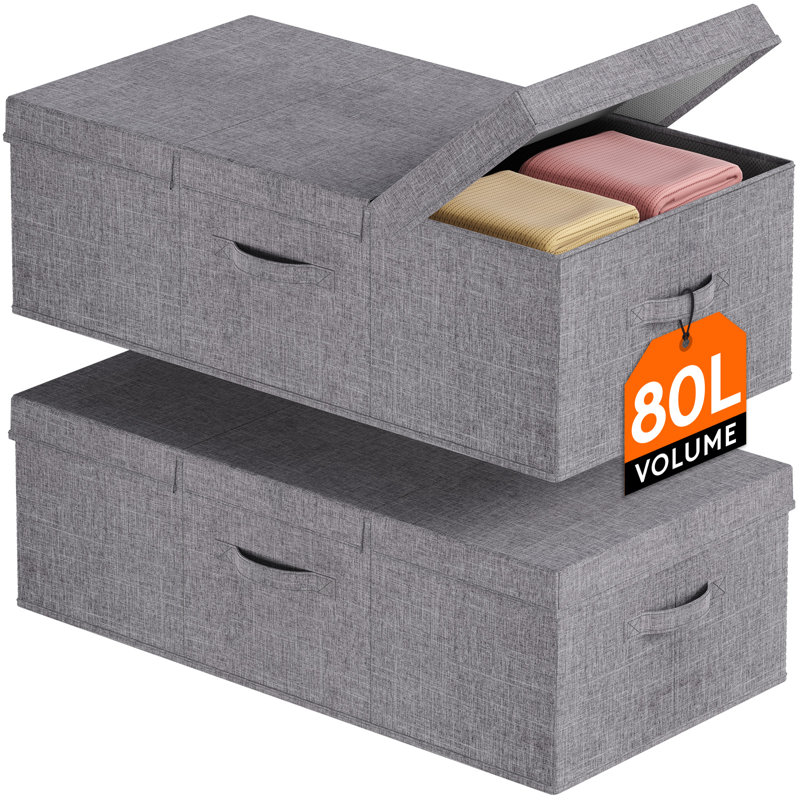 80l Under Bed Storage Containers, 9.8 Inch Tall Underbed Clothes Storage Organizer Bin With Sturdy Sidewalls, Bottom, 3 Lids, Deep Storage Drawer For Clothes, Shoes, Blankets, Pillows 2 Pack