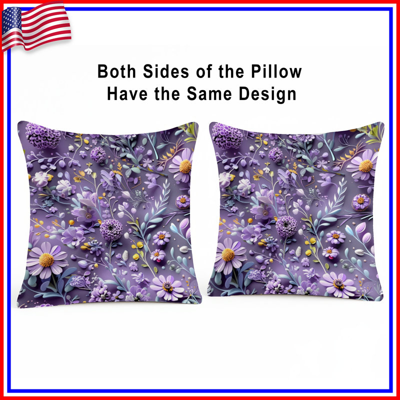 Coussins décoratifs mauves à motif floral, 18 x 18 pouces