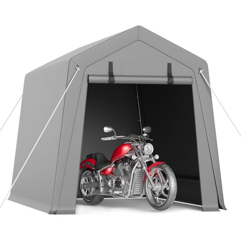 Carport Storage Shed, Portable Garage with Roll-up Zipper Door, Heavy Duty Waterproof Tarp, Storage for Motorcycle, Bike, Firewood, Garden Tools