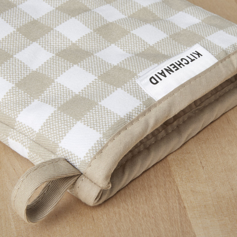 KitchenAid Gingham 2-Piece Oven Mitt, Milkshake, 5.5""W x 8""L