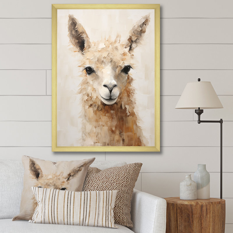 Minimalisme grunge alpaga portrait II sur toile, Cadre doré simple, H 20 po x l 12 po x P 1 po
