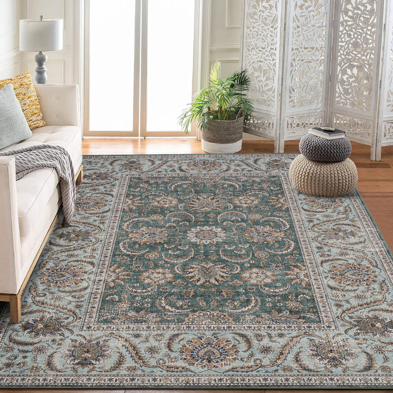 Washable Area Rugs for Living Room Stain Resistant Carpet Bedroom Vintage Rugs Non Slip Low Pile Rug Home Office