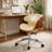 Oliver Faux Leather Upholstered Swivel & Adjustable-Height Task Chair with Wooden Back & Chrome Metal Base-590602833