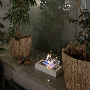 Wood Bio-Ethanol Tabletop Fireplace with Flame Guard