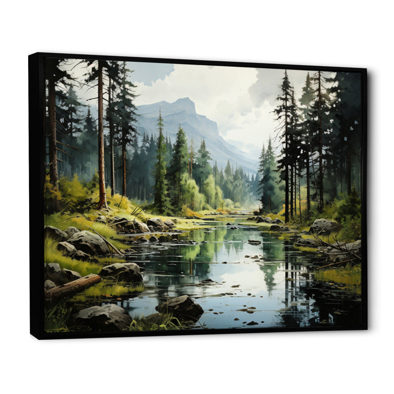Canada Whispering Pines III, reproduction d'art sur toile, Cadre flottant noir, H 12 po x l 20 po x P 1 po