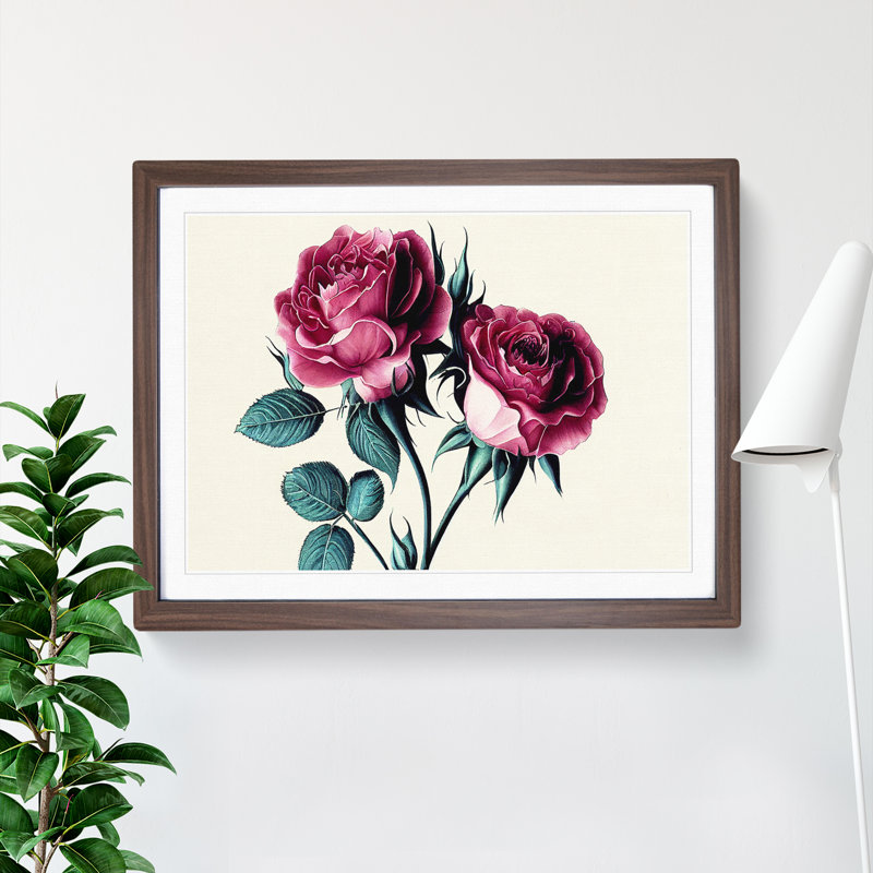 Timeless Rose Flowers - Single Picture Frame Print, 34cm H x 46cm W x 2cm D, Walnut Framed