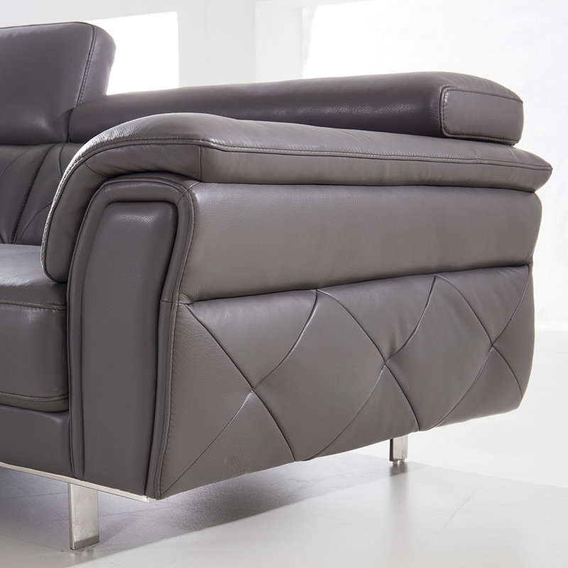 Fauteuil club Barrackville, Cuir véritable gris