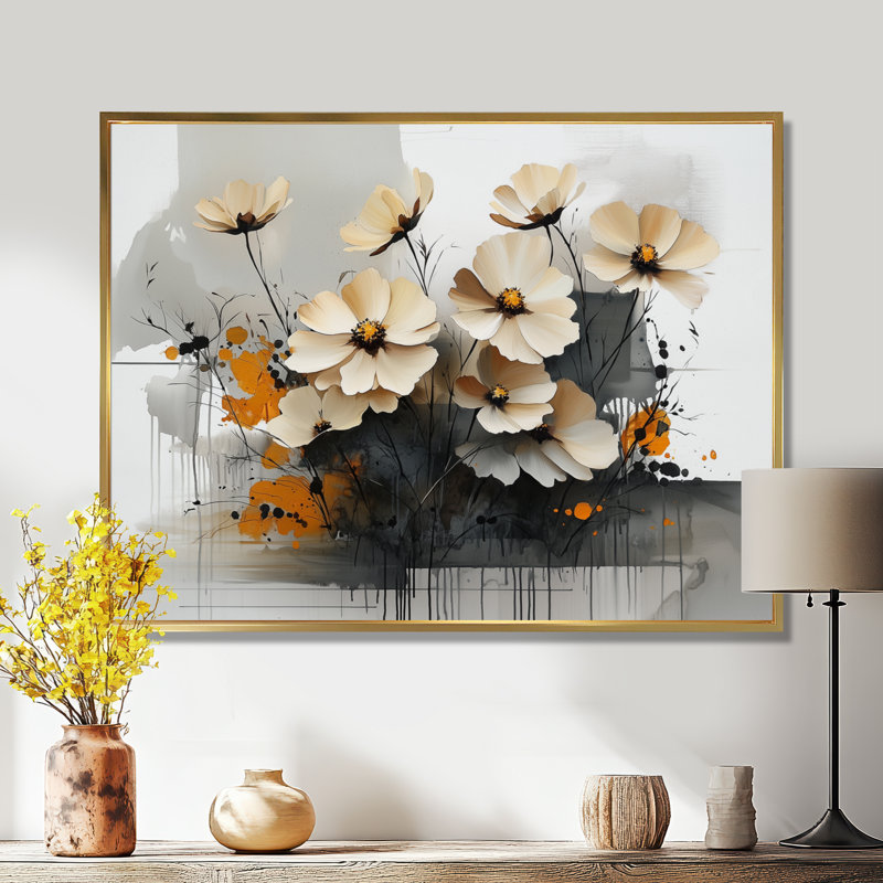 Fleurs de Jacinnyn Golden Zinnias, beauté dépliée III - Zinnias, art mural, Impression encadrée flottante, H 16 po x l 32 po