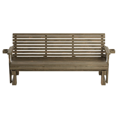 Fauteuil coulissant avec véranda en bois traité 800 lb Centerville Amish, 6 pi, porte-gobelets