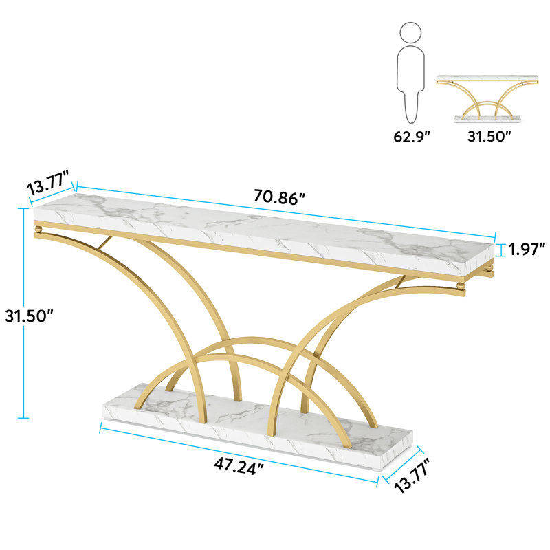 Console d'appoint extra longue 70,86 po Mona pour hall d'entrée avec structure en demi-lune en métal