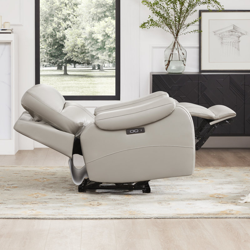 Caritina 40" W Genuine Leather Dual-Power Recliner, Gray