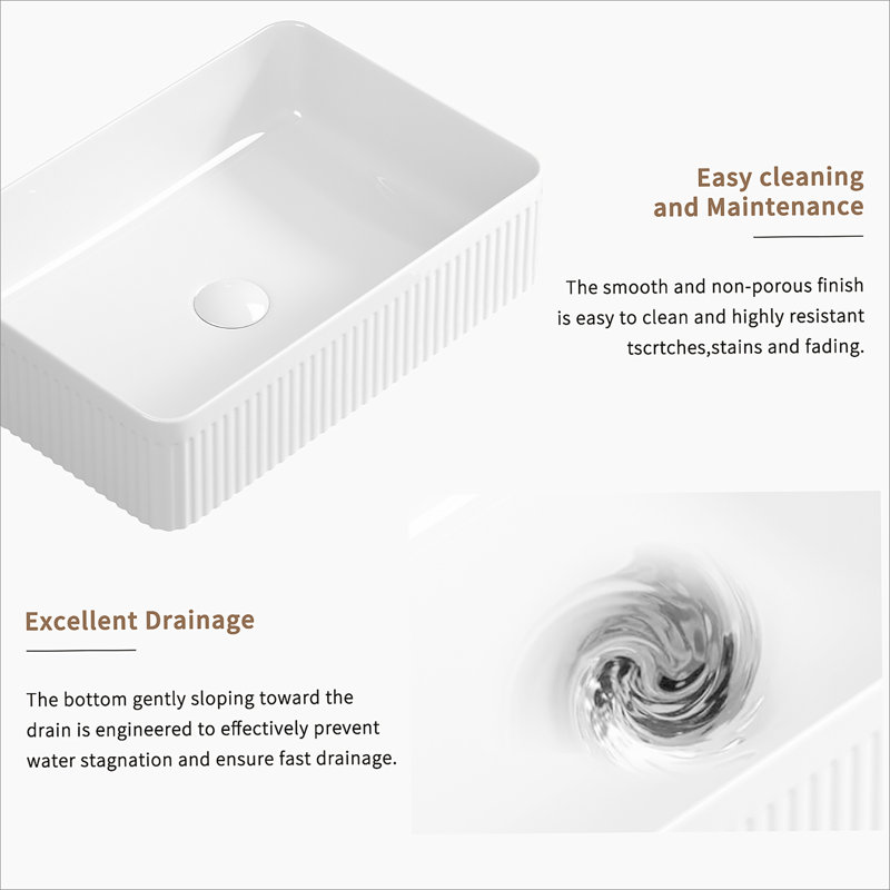 Vessel Sink Rectangular Above Counter White Porcelain Ceramic Modern Bathroom Vanity Sink Rectangle Art Basin