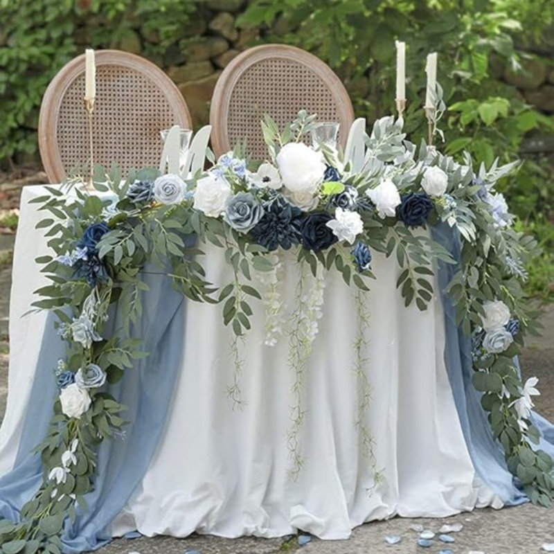 Guirlande d'eucalyptus artificiel avec rose, Bleu