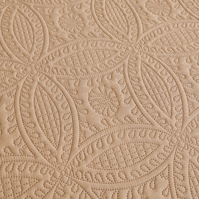 Beige Reversible Microfiber Queen Bedspread Set