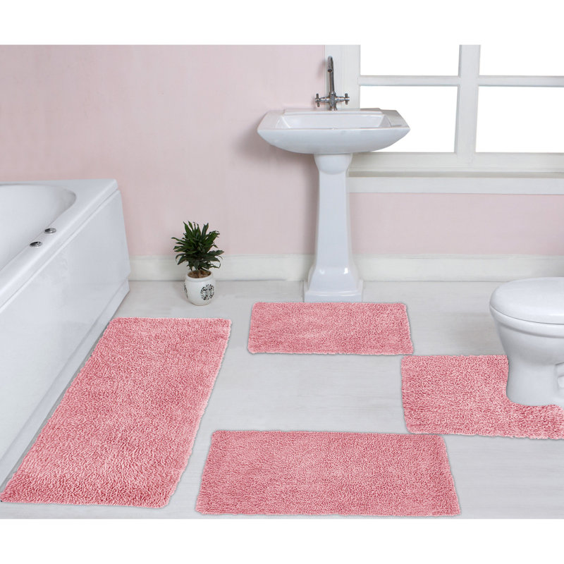 Hazlett 4 Piece Bath Rug Set, Pink