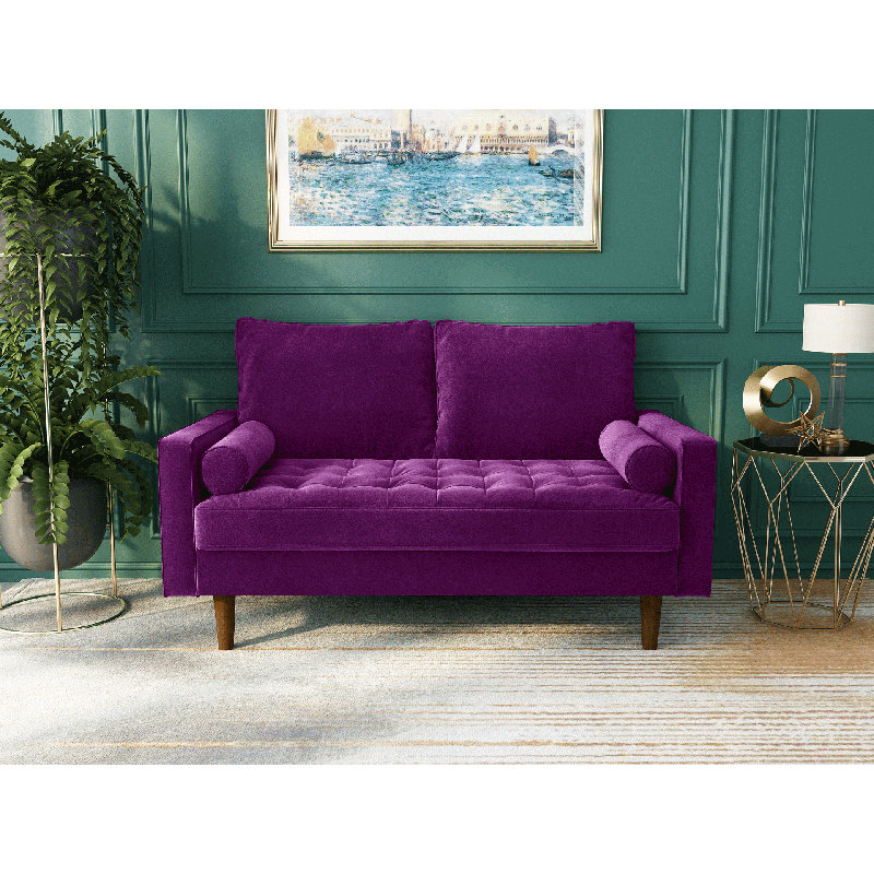 Gabrielo 58" Square Arm Sofa Loveseat, Eggplant Velvet