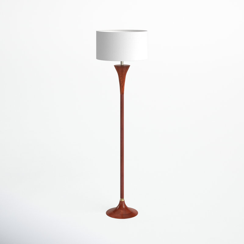 Rebecca 60" Walnut Rubberwood Floor Lamp with Antique Brass Accent