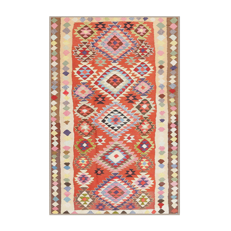 Tapis orange/beige/ivoire contemporaine, Rectangle 5 pi x 7 pi
