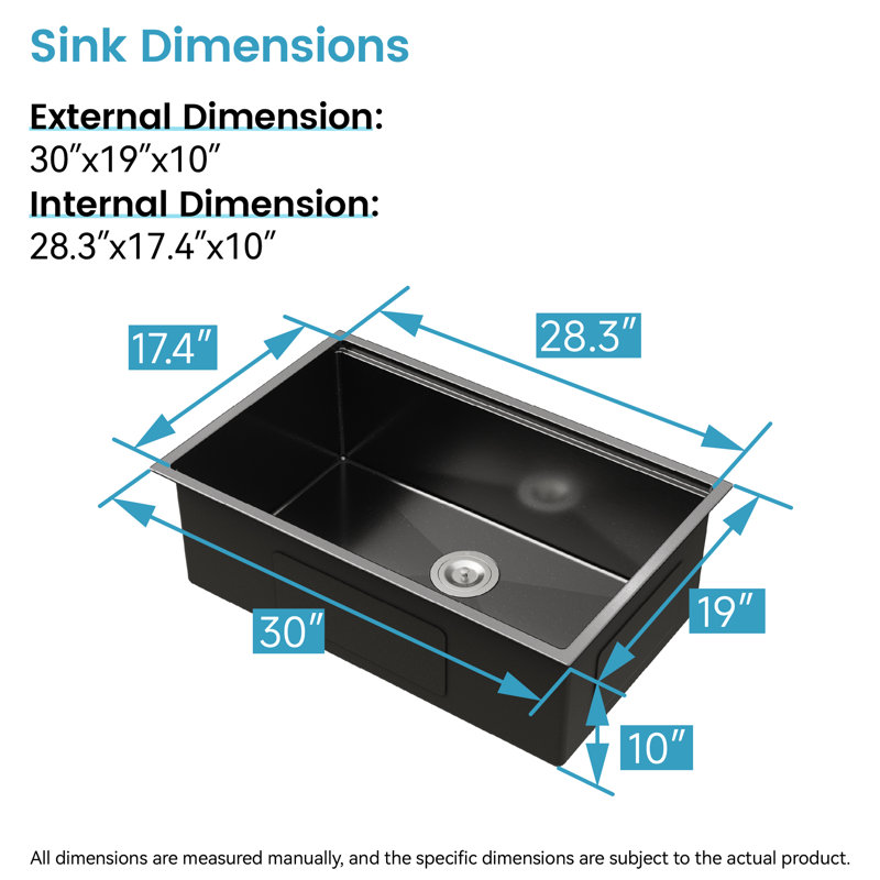 304 Stainless Steel Undermount Sink, 30"X19" Black For Sleek Kitchen Look Sink 30"X19", With Layout & Drainage Basket, Black