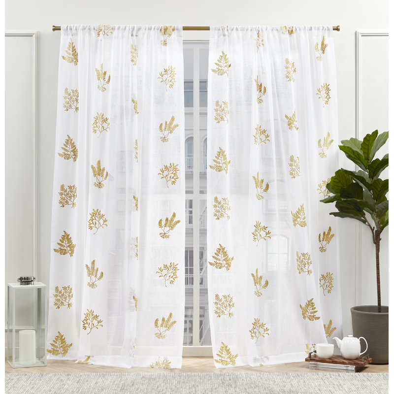 Nicole Miller New York Mabel Sheer Rod Pocket Curtain Panels Pair, Gold, 54" W x 84" L