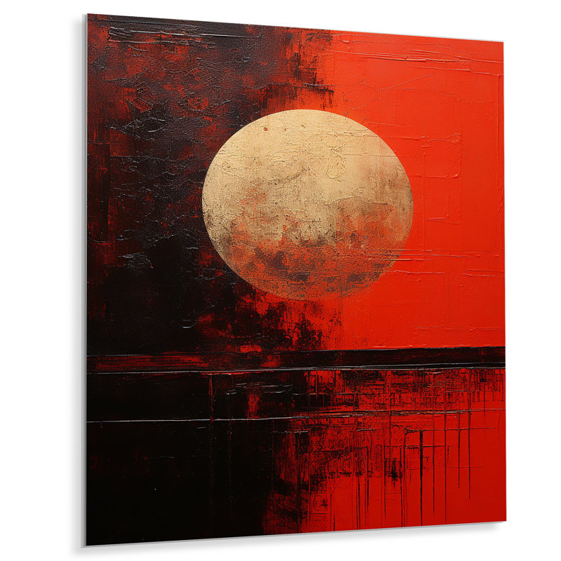 «Gold and Red Moon Scarlet Sphere» sur, H 40 po x l 30 po x P 1,5 po